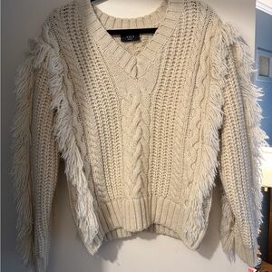 Vici Cream Cable Knit Fringe Sweater